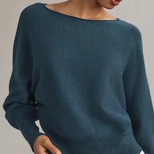 Anthropologie Modern Off-The-Shoulder Blue Sweater Size L